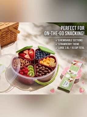 Samba Portable 6-Compartment Snack Storage Container - Strawberry themed